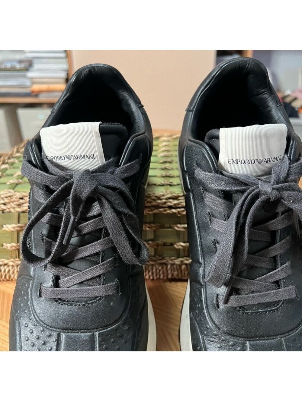Emporio Armani Black and White Men's Dress Sneakers (Worn once) - Picture 3 of 7